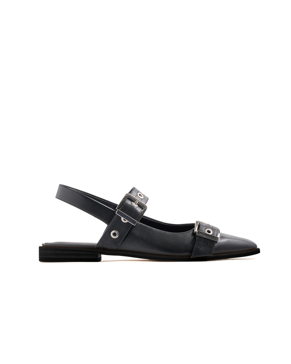 Italian Leather Bold Buckle Slingback Flat